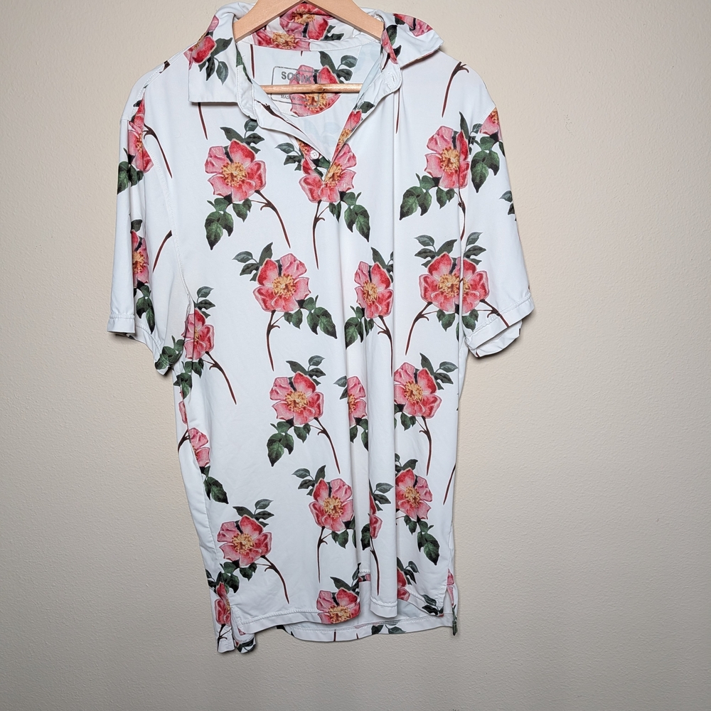 Sosik White Floral Short Sleeve‎ Shirt Dress Size L